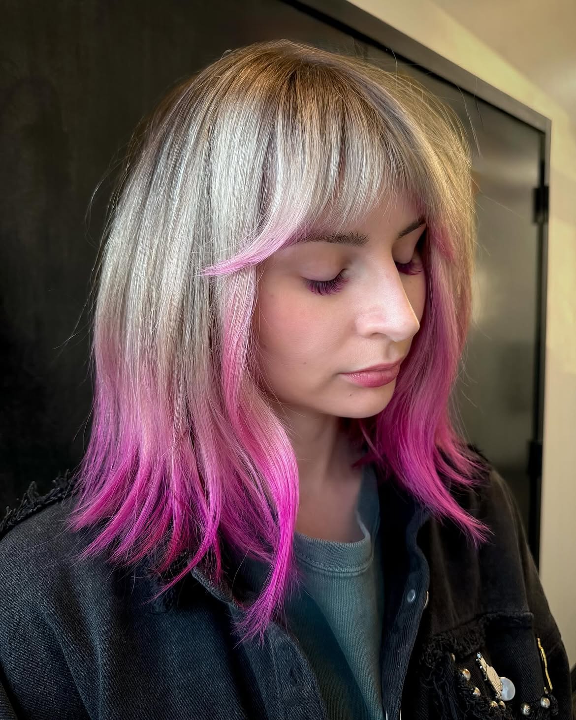 Pink Dip-Dye Lob With Face-Framing Layers