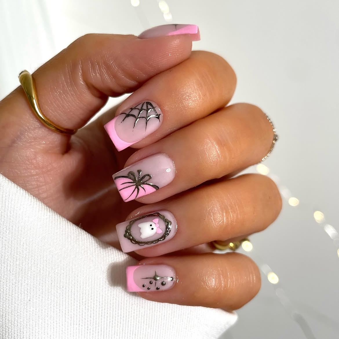 Pink Halloween French Tip Nail Art