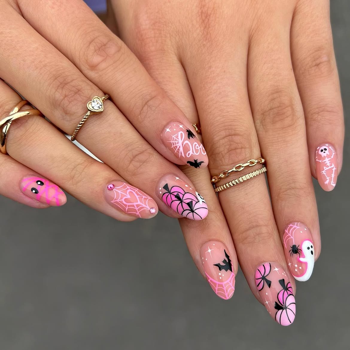 Pink Halloween Spooky Cute Nail Art