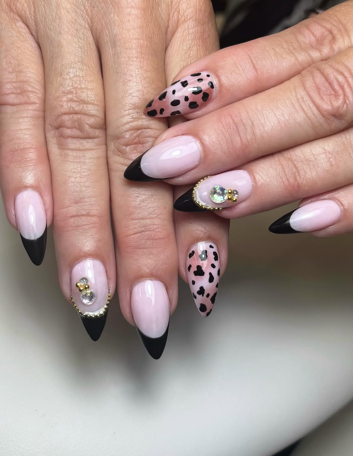 Pink Leopard French Tips with Gems