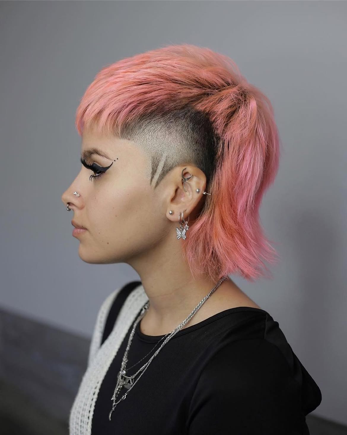Pink Mullet With Undercut Fade and Lines