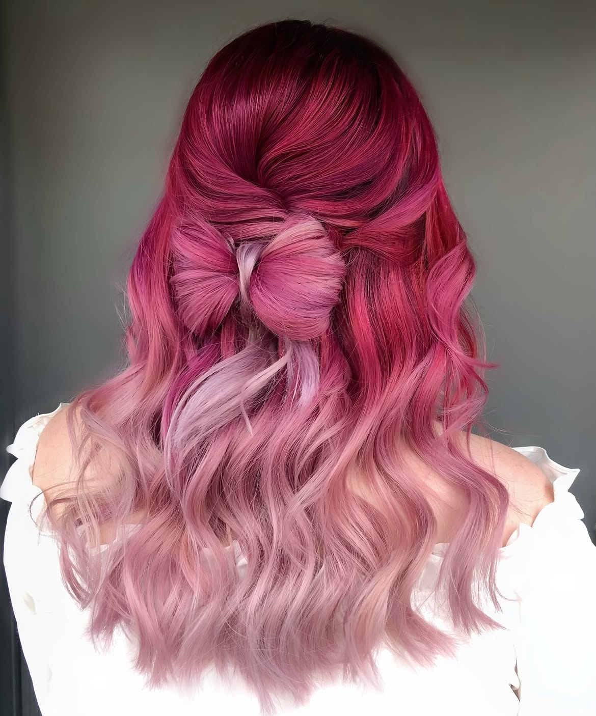 Pink Ombre Bow Hairstyle With Loose Waves