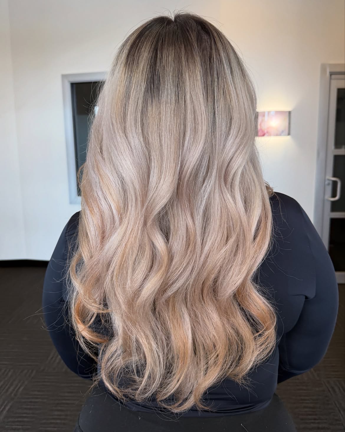 Platinum Blonde Balayage With Sandy Peach Undertones