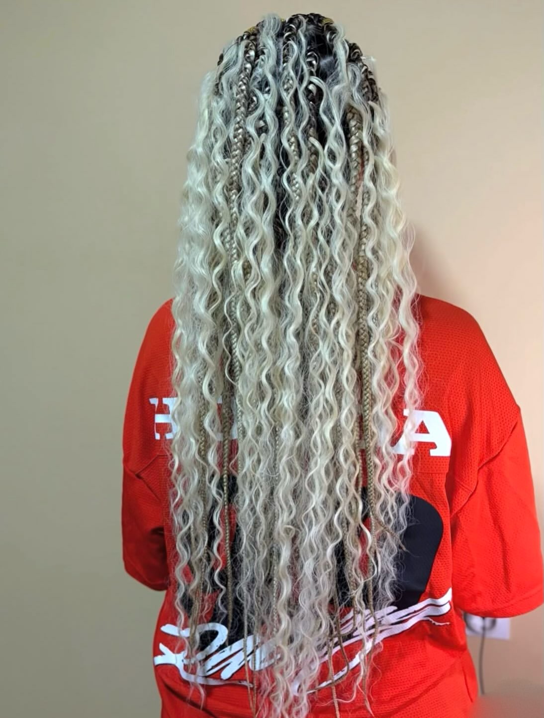 Platinum Blonde Goddess Braids With Crimped Extensions