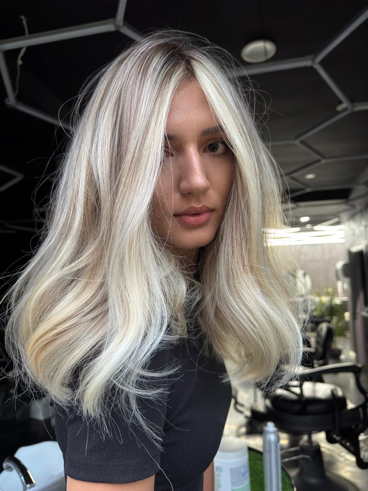 Platinum Blonde Money Piece With Beachy Waves
