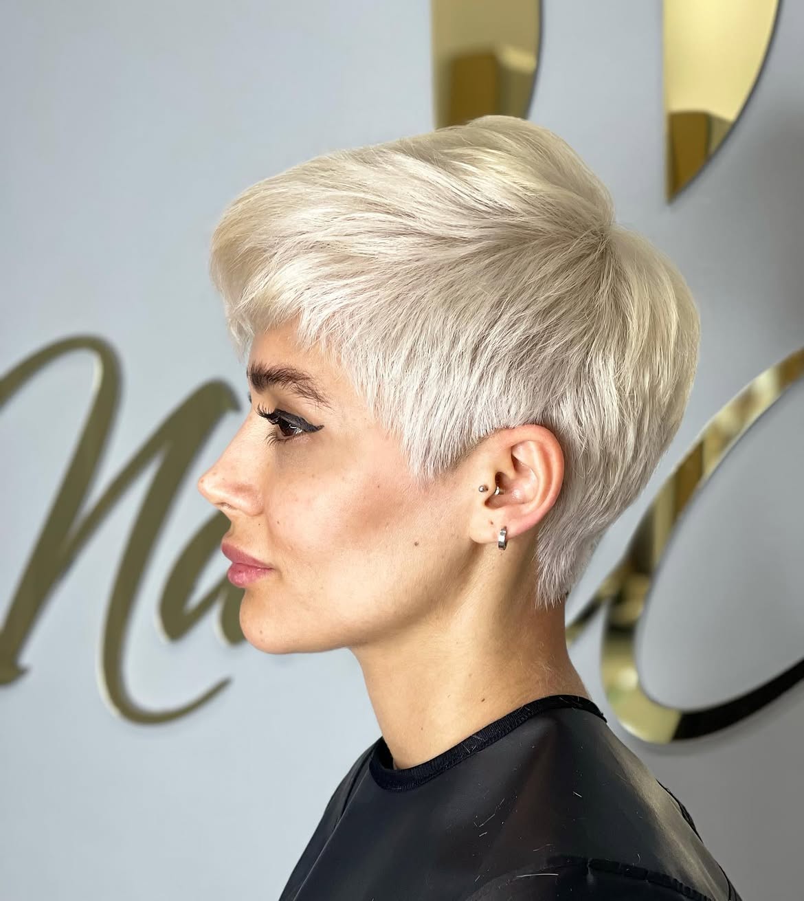 Platinum Blonde Pixie With Textured Crown