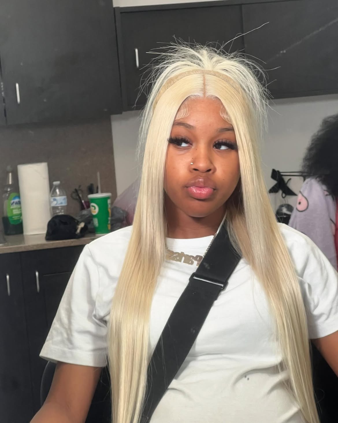Platinum Blonde Straight Cut With Wispy Baby Hairs