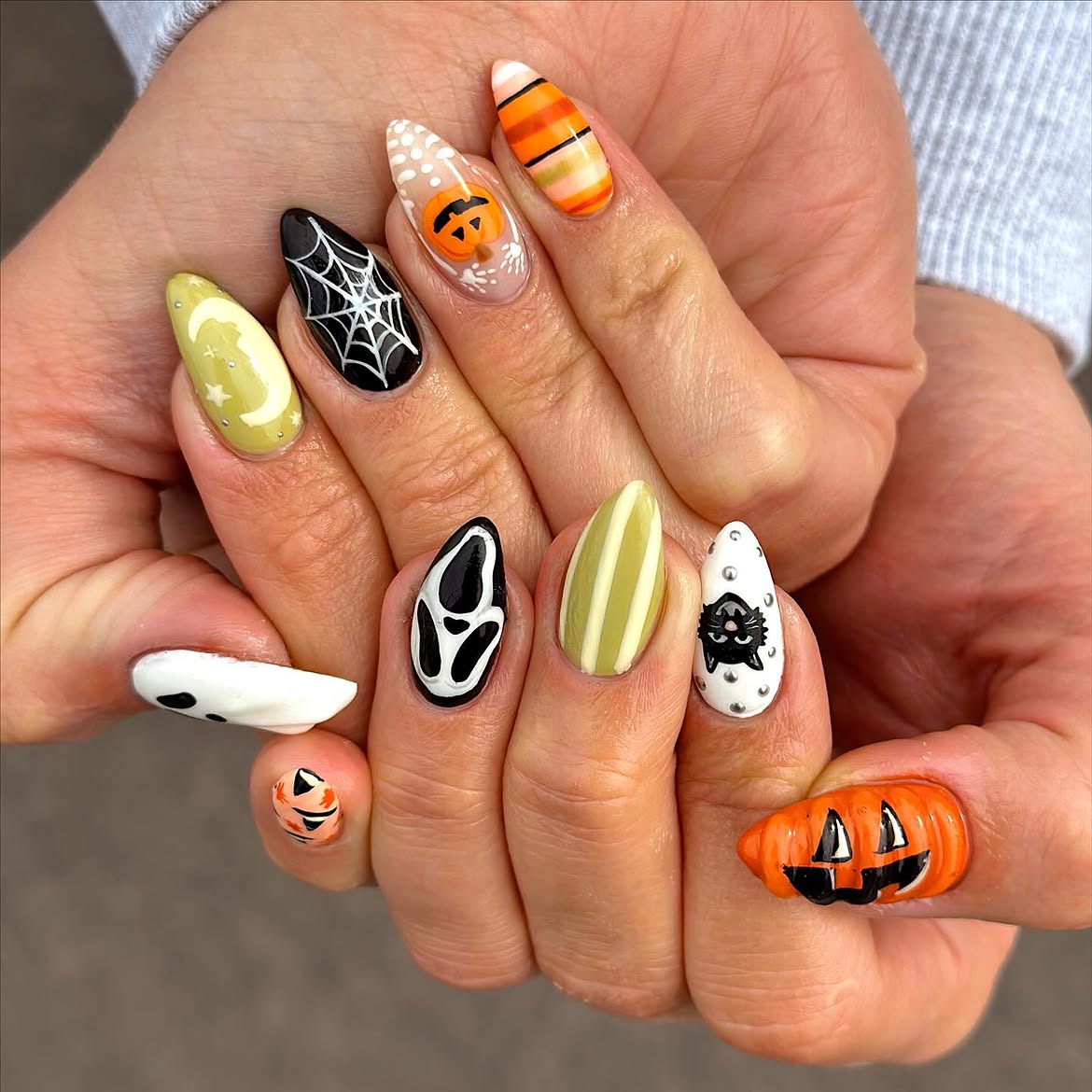 Playful Halloween Character Almond Nails