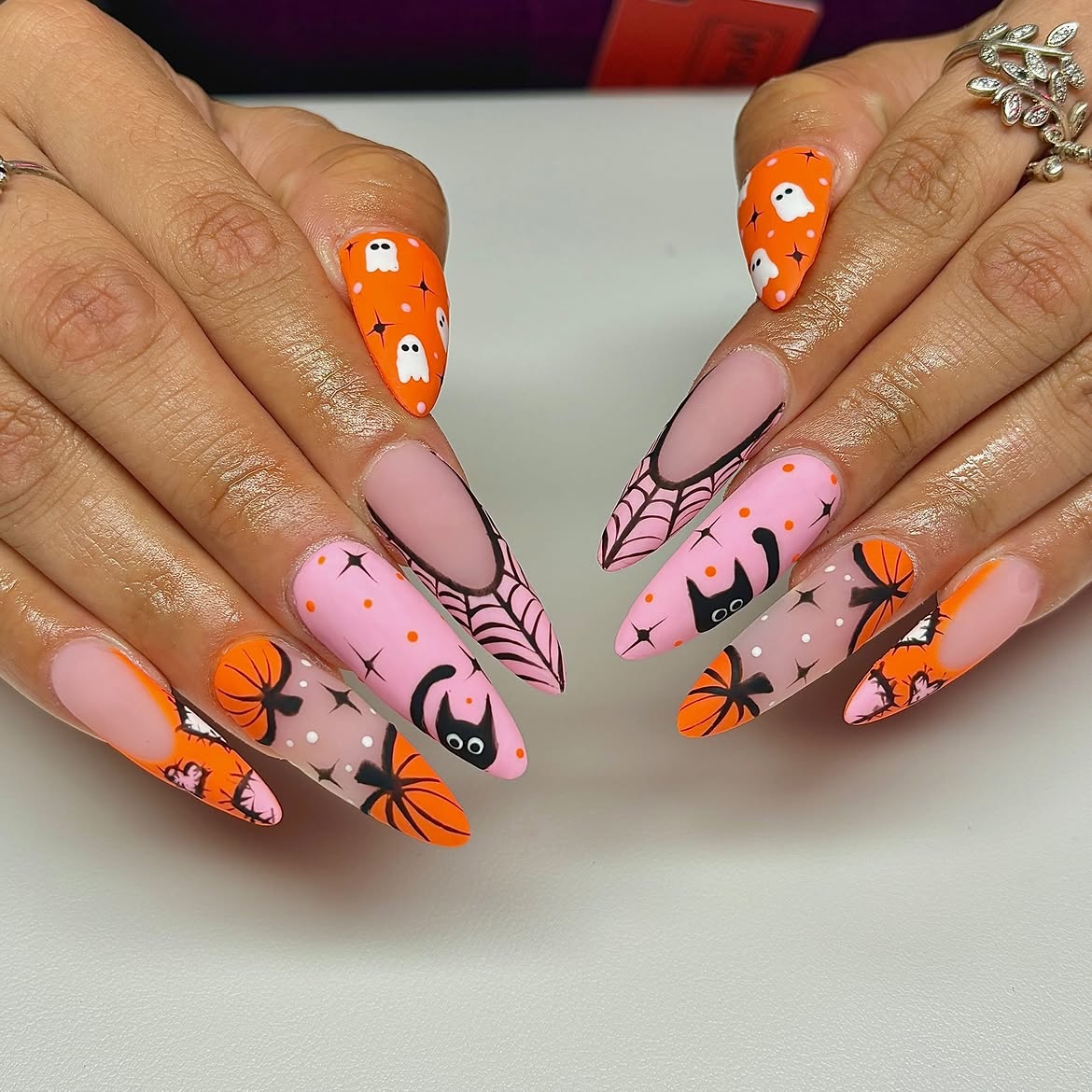 Playful Halloween French Tip Almond Nails