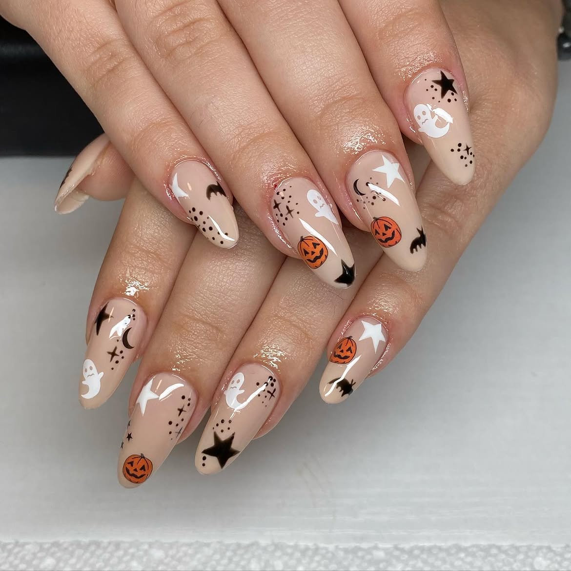 Playful Halloween Ghost and Pumpkin Nail Art