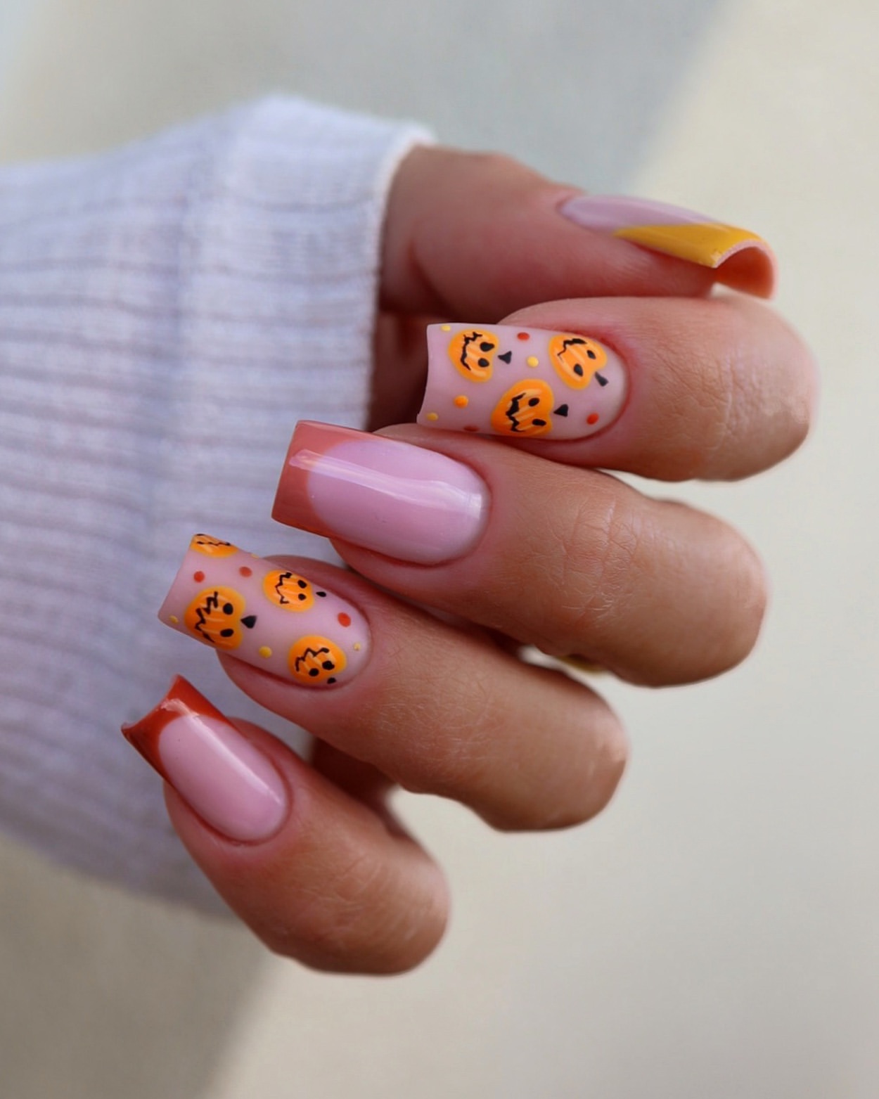 Playful Pumpkin French Tip Nails