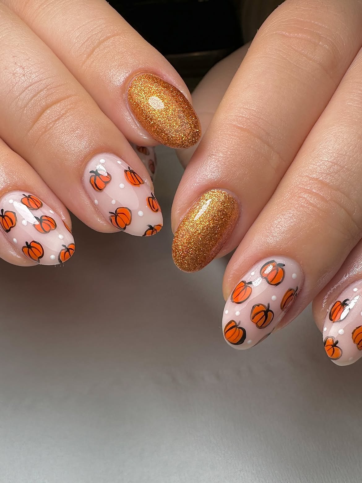 Playful Pumpkin Patch Oval Nails