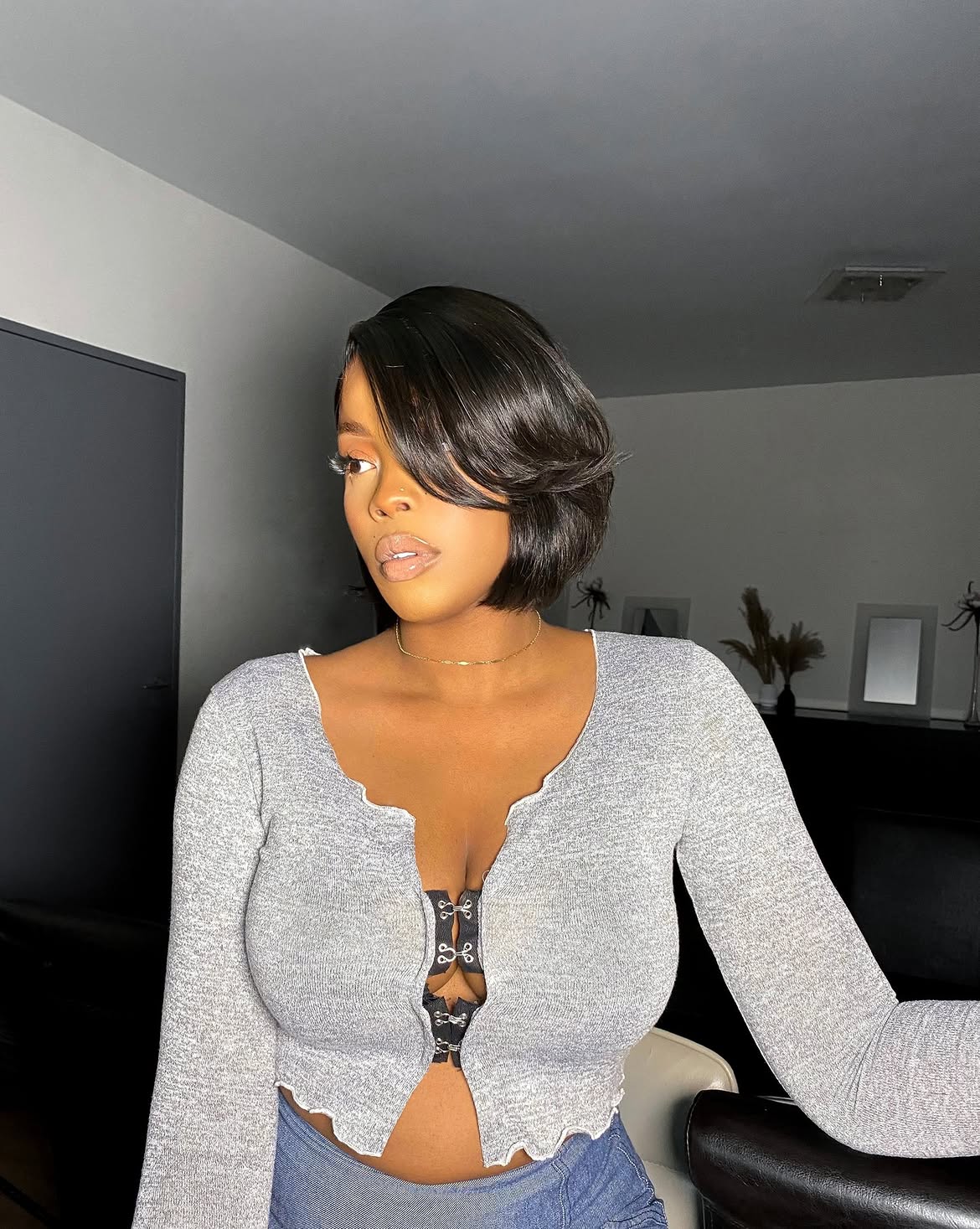 Polished Side Swept Bangs On Layered Chin Length Bob