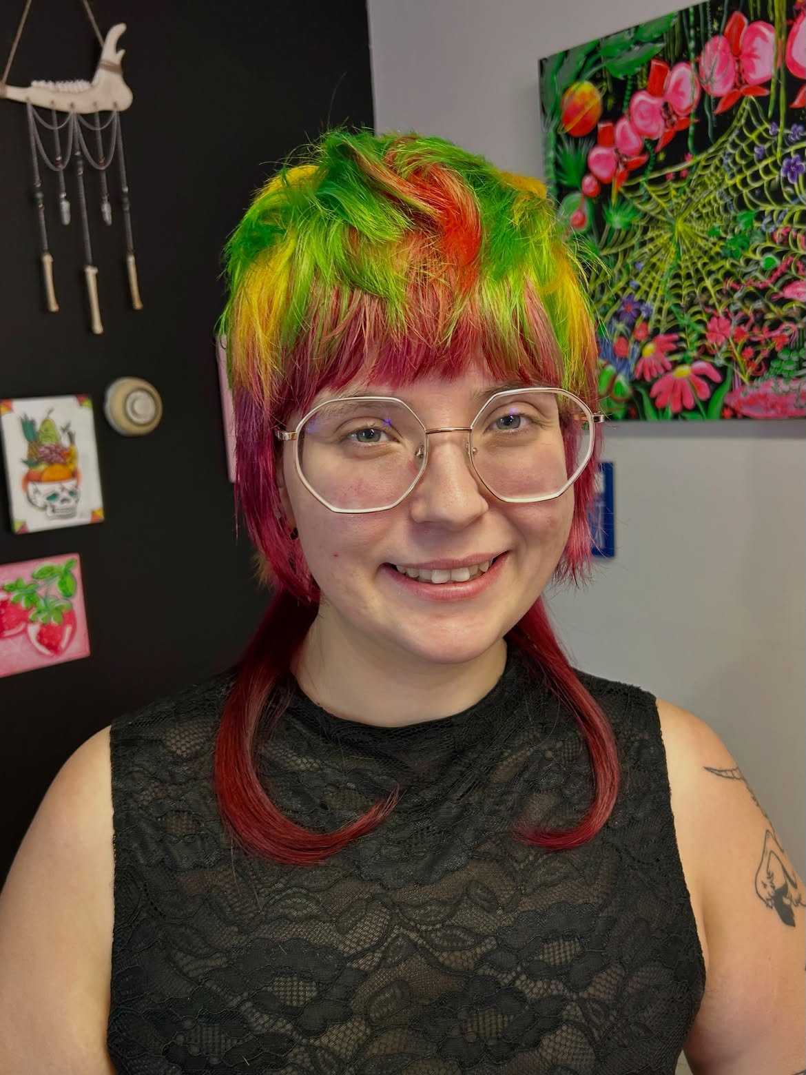 Punk Rock Rainbow Mullet With Cherry Red Accents
