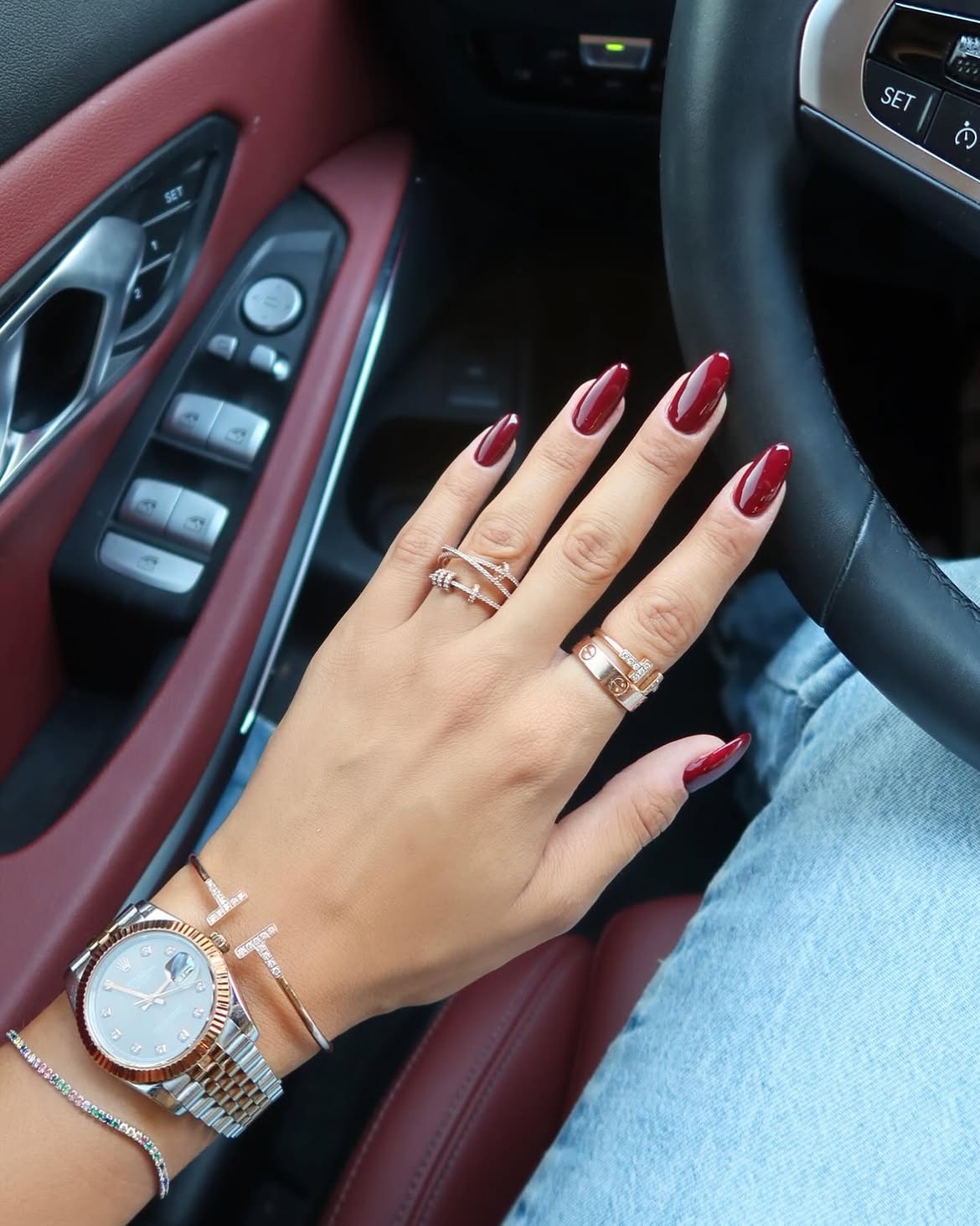Rich Burgundy Glossy Almond Nails