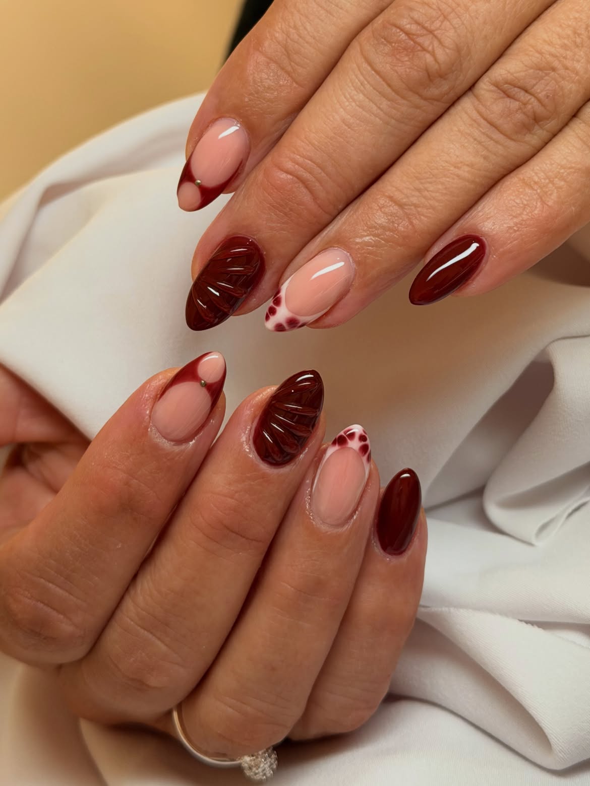 Rich Burgundy Textured Almond French Tips