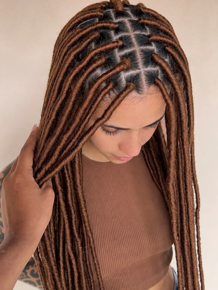 Rich Chocolate Faux Locs With Defined Parts
