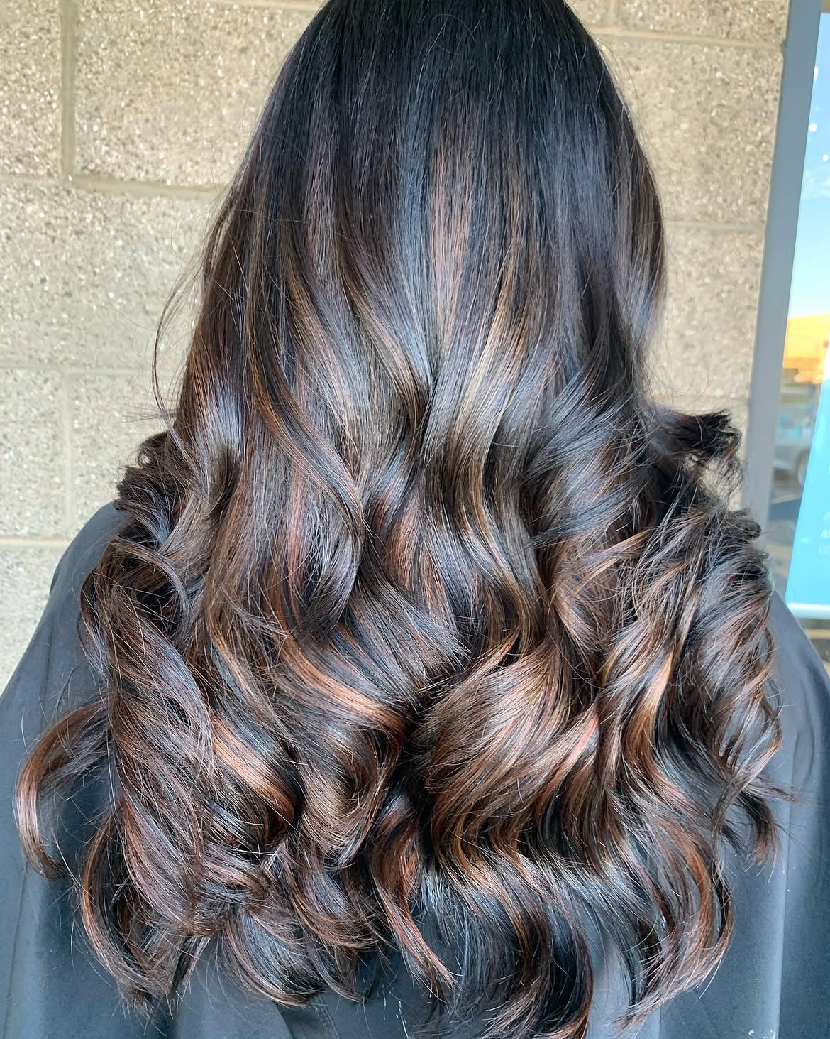Rich Espresso Balayage With Copper Highlights