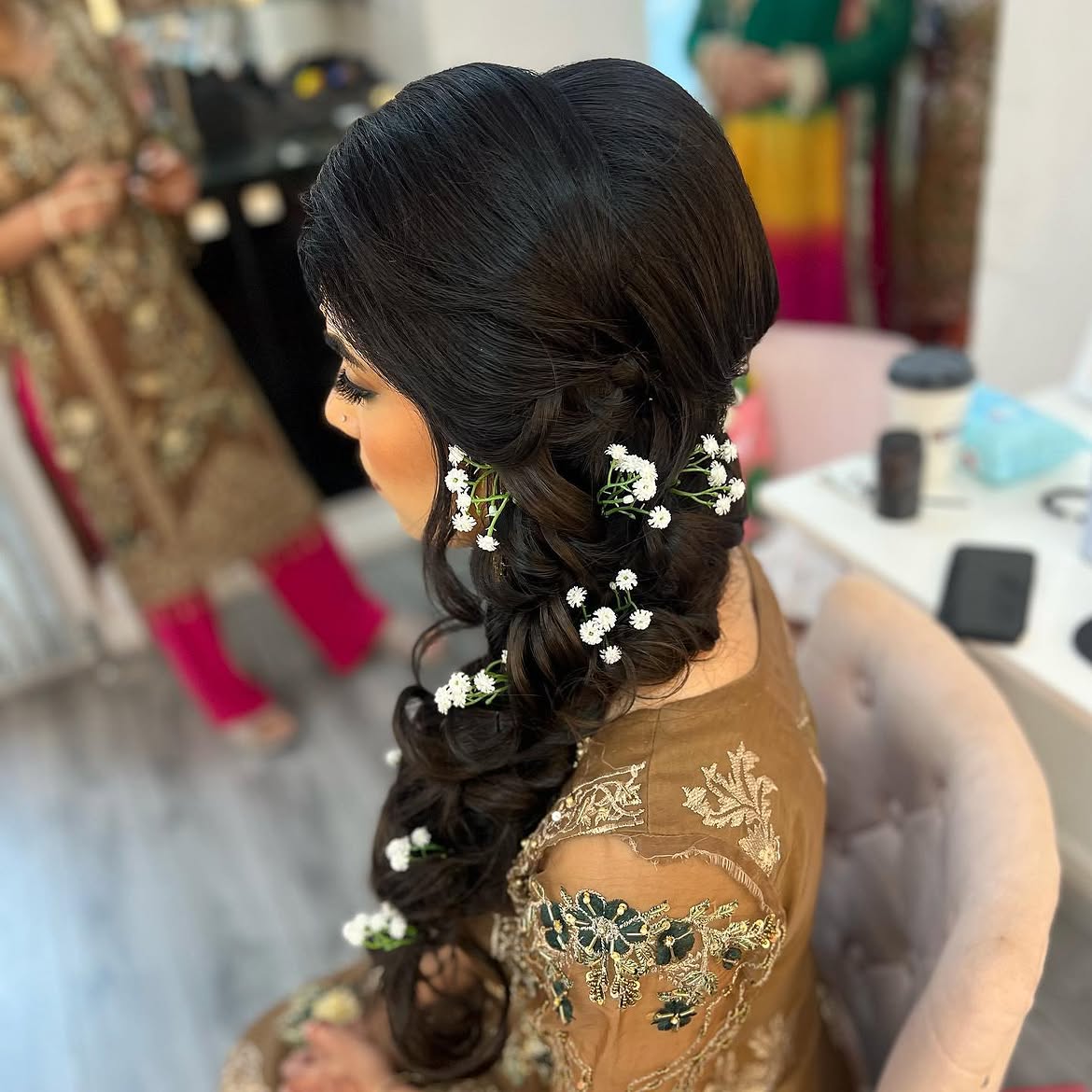Romantic Braided Updo With Baby's Breath Accents
