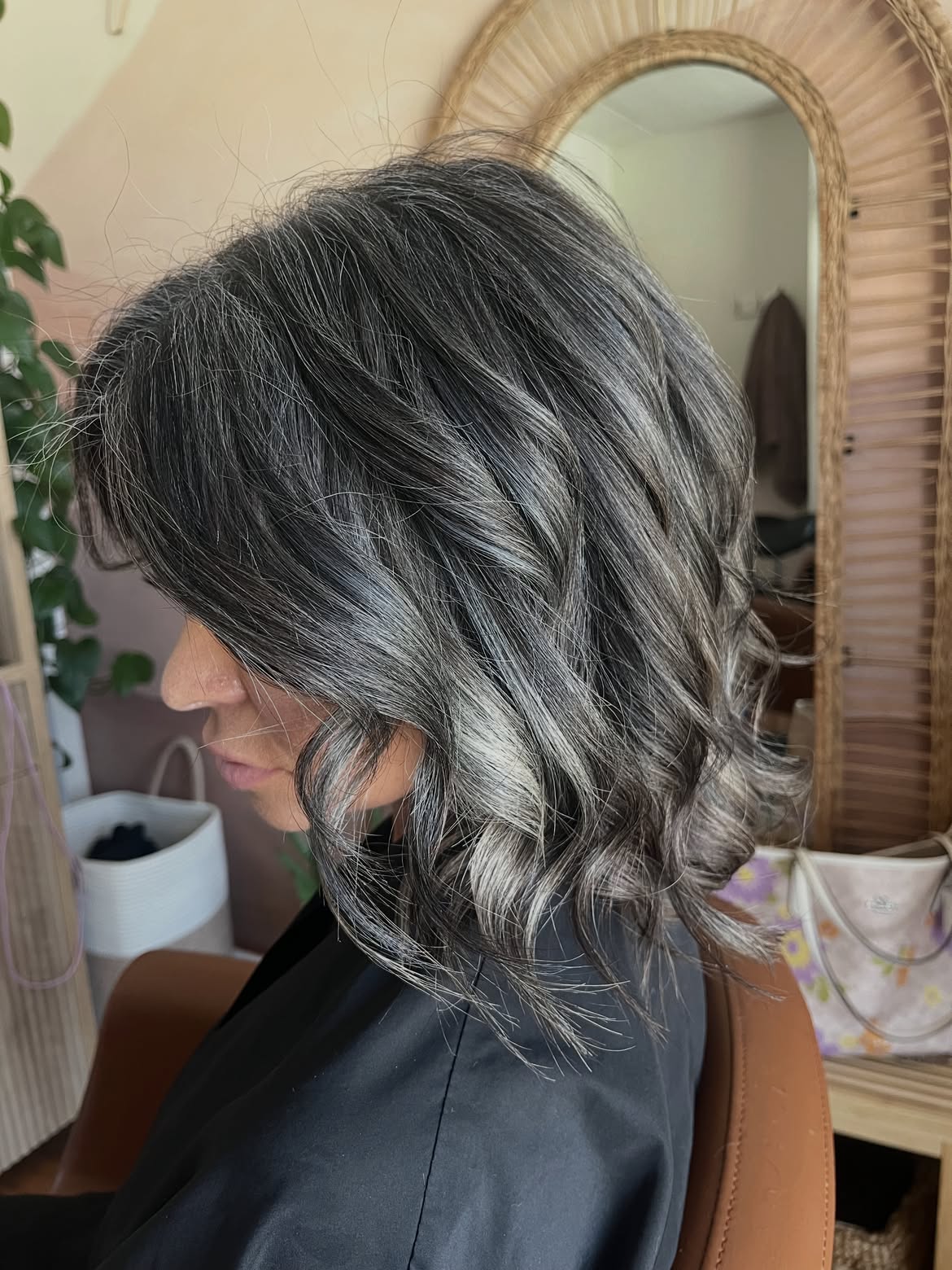 Salt and Pepper Bob With Soft Beach Waves