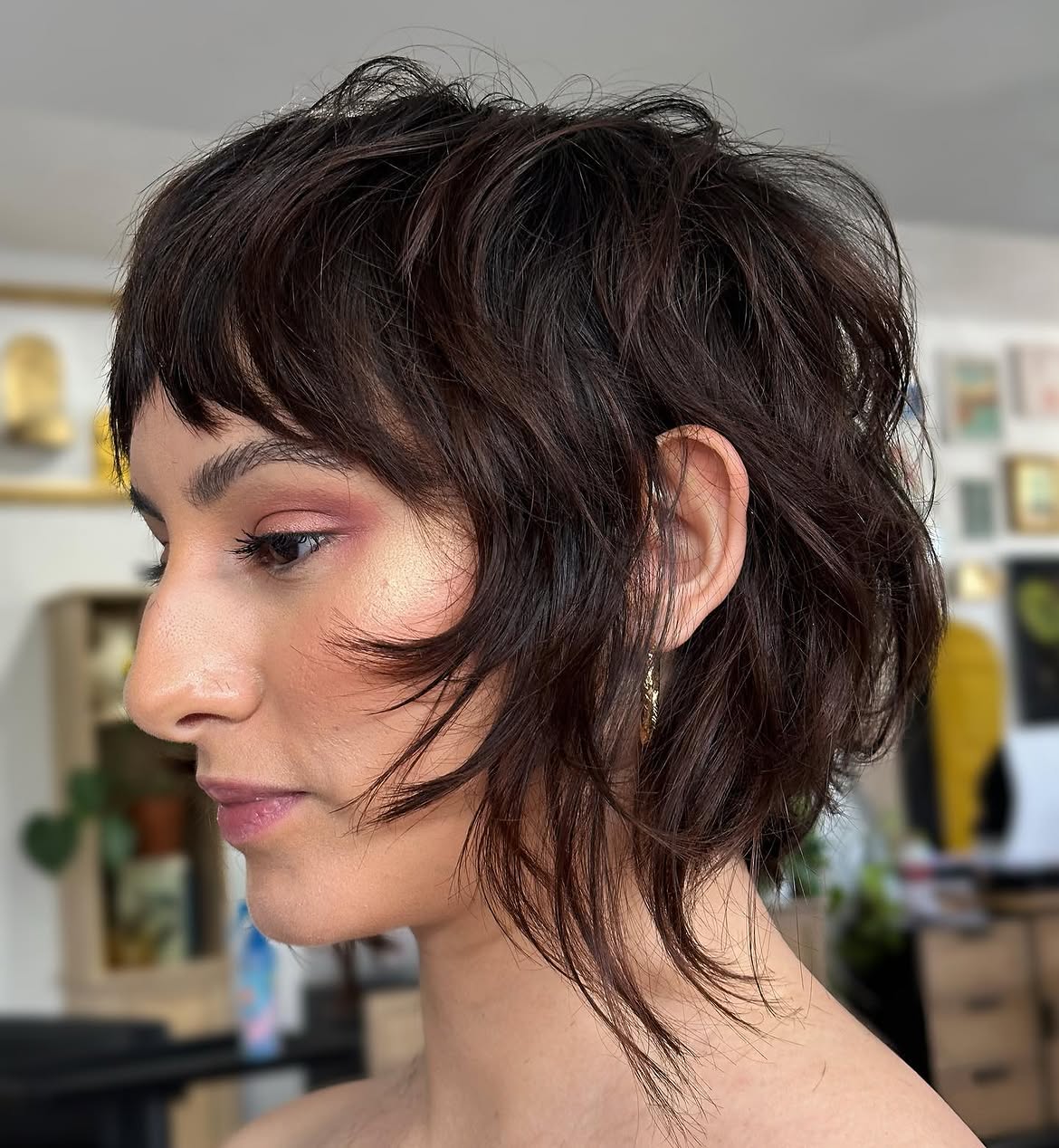 Shaggy Dark Brunette Pixie Bob With Micro Bangs