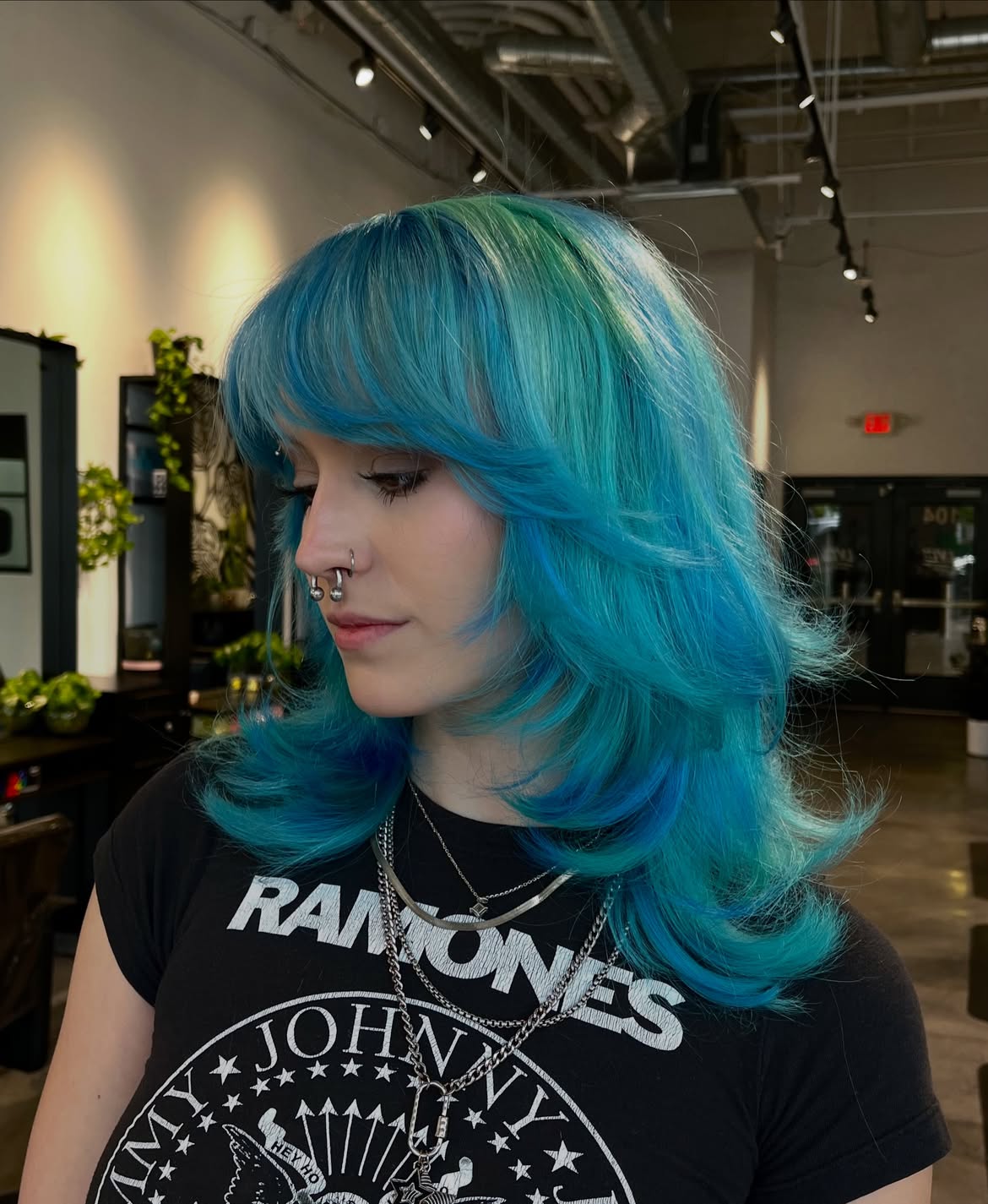 Shaggy Teal Layers With Emerald Green Accents