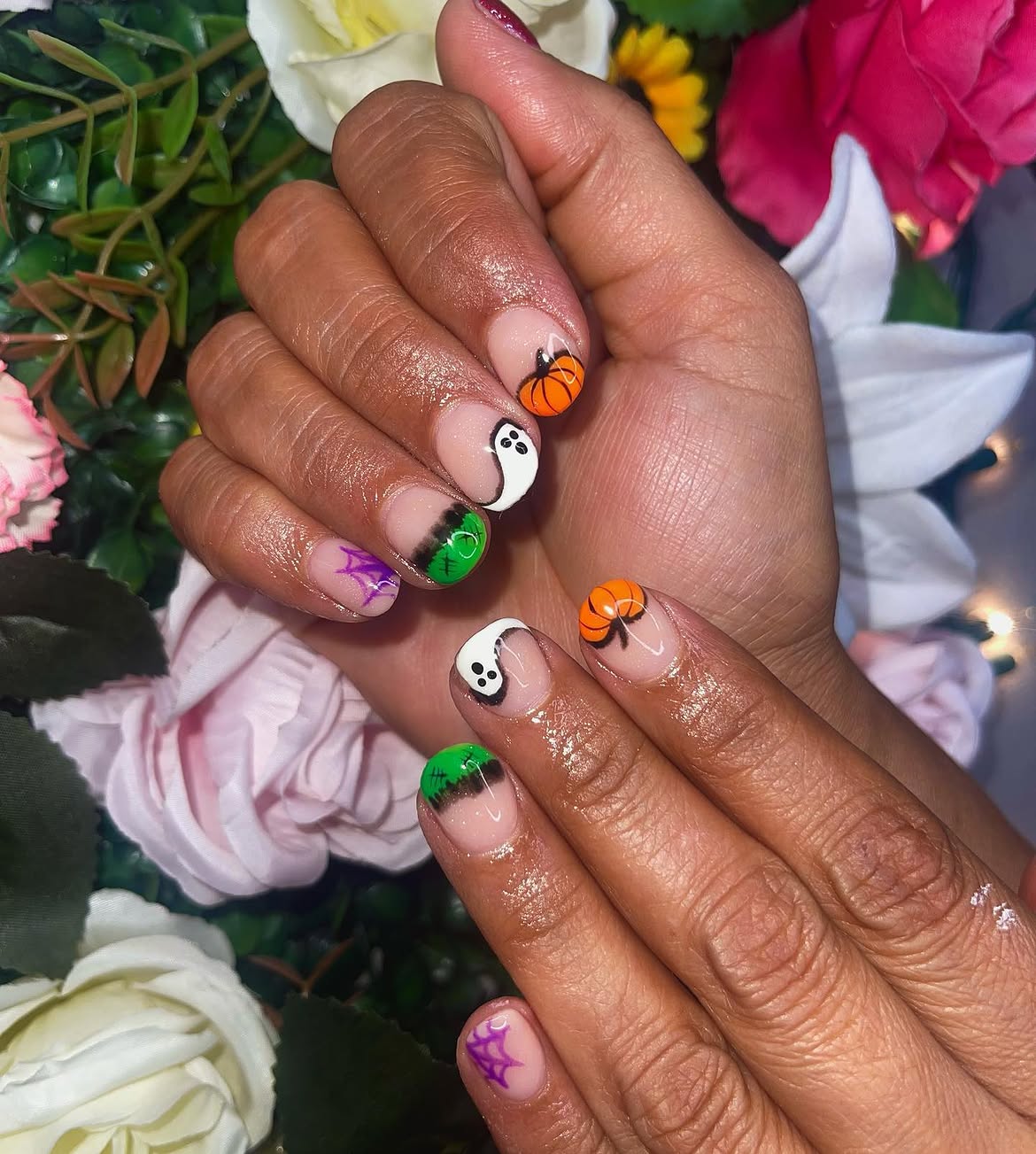 Short Halloween French Tips With Cute Art