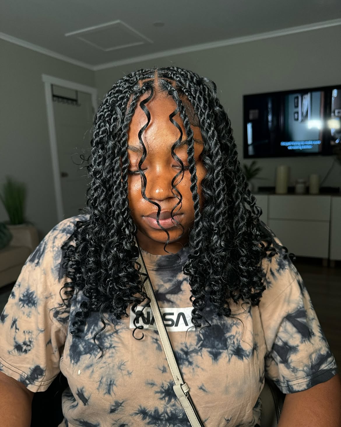Shoulder Length Goddess Twists With Curly Ends
