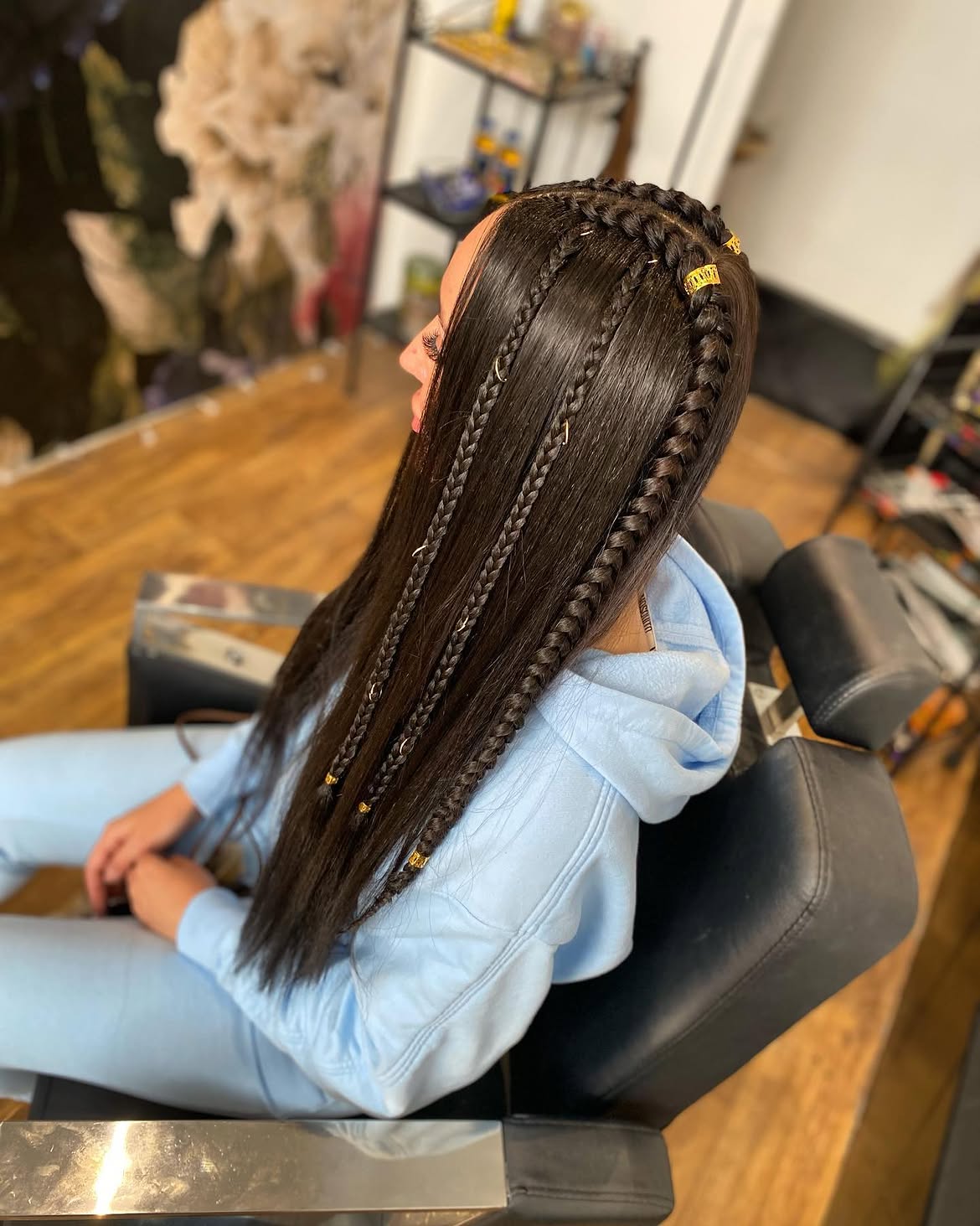 Sleek Braids With Gold Hair Rings