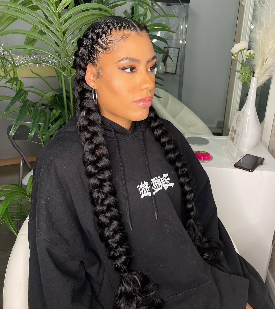 Sleek Double Dutch Braids With Defined Edges
