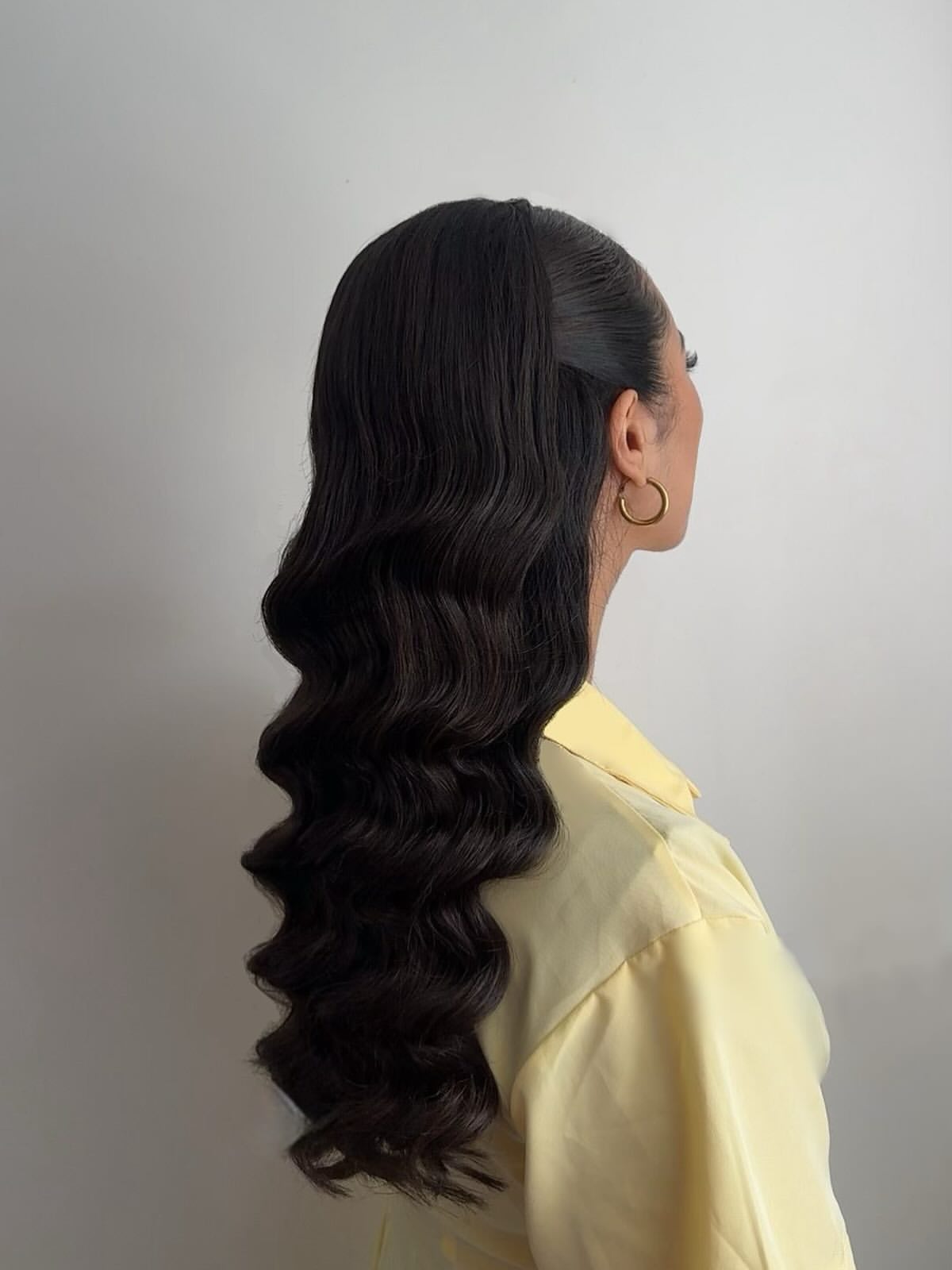 Sleek Half Up Hollywood Waves On Dark Hair
