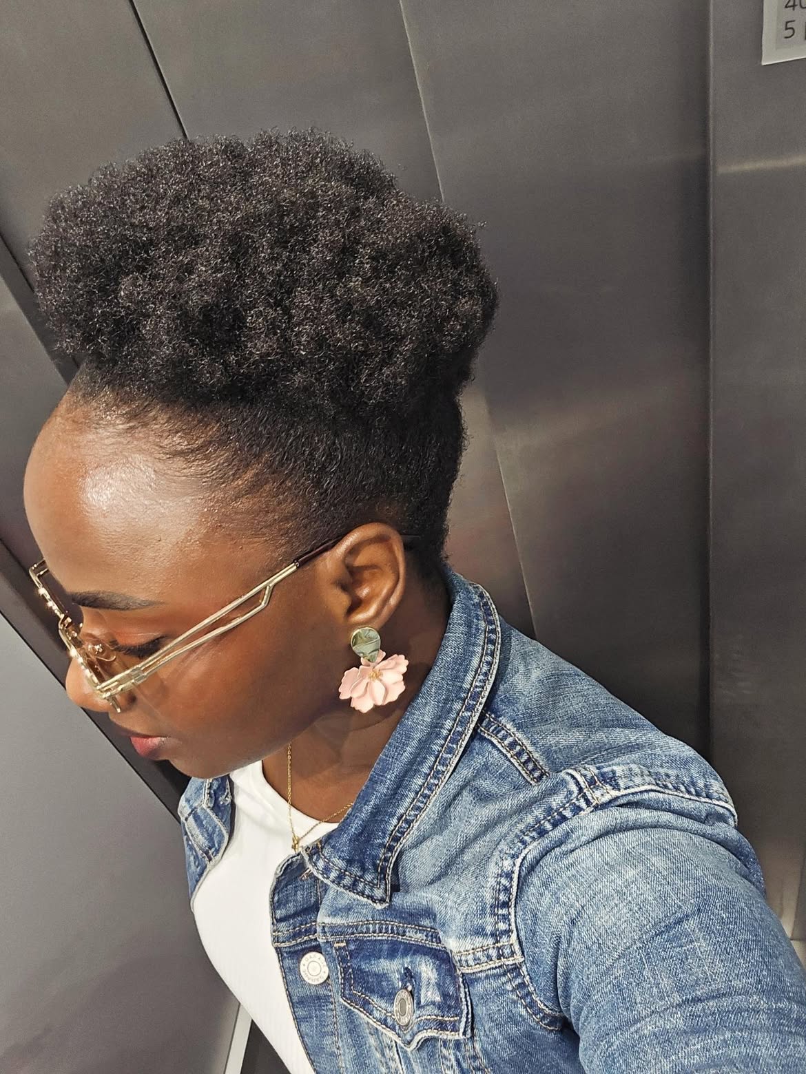 Sleek High Afro Puff With Defined Edges