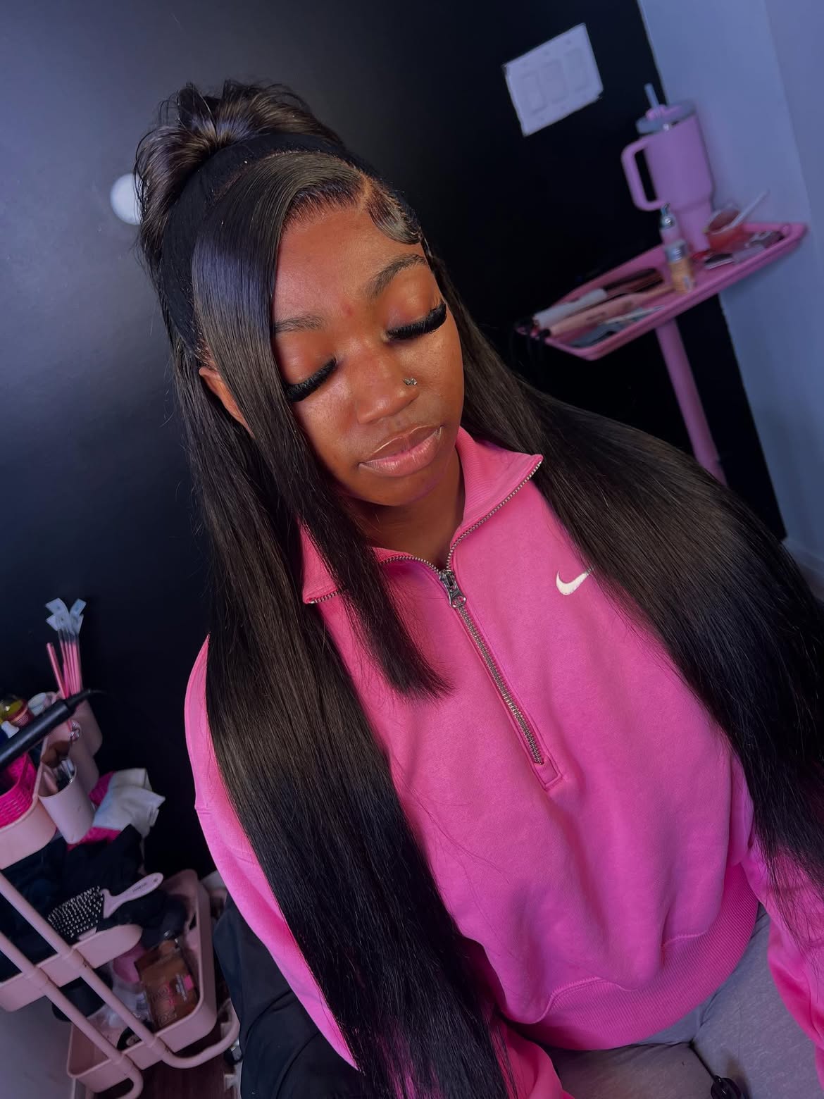 Sleek High Ponytail With Swooping Side Bangs
