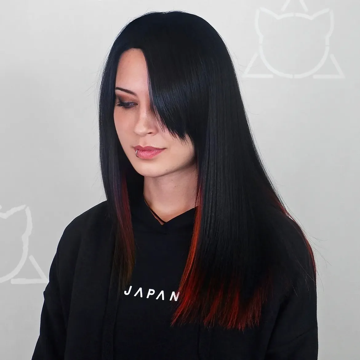 Sleek Jet Black Layers With Hidden Red Peekaboo