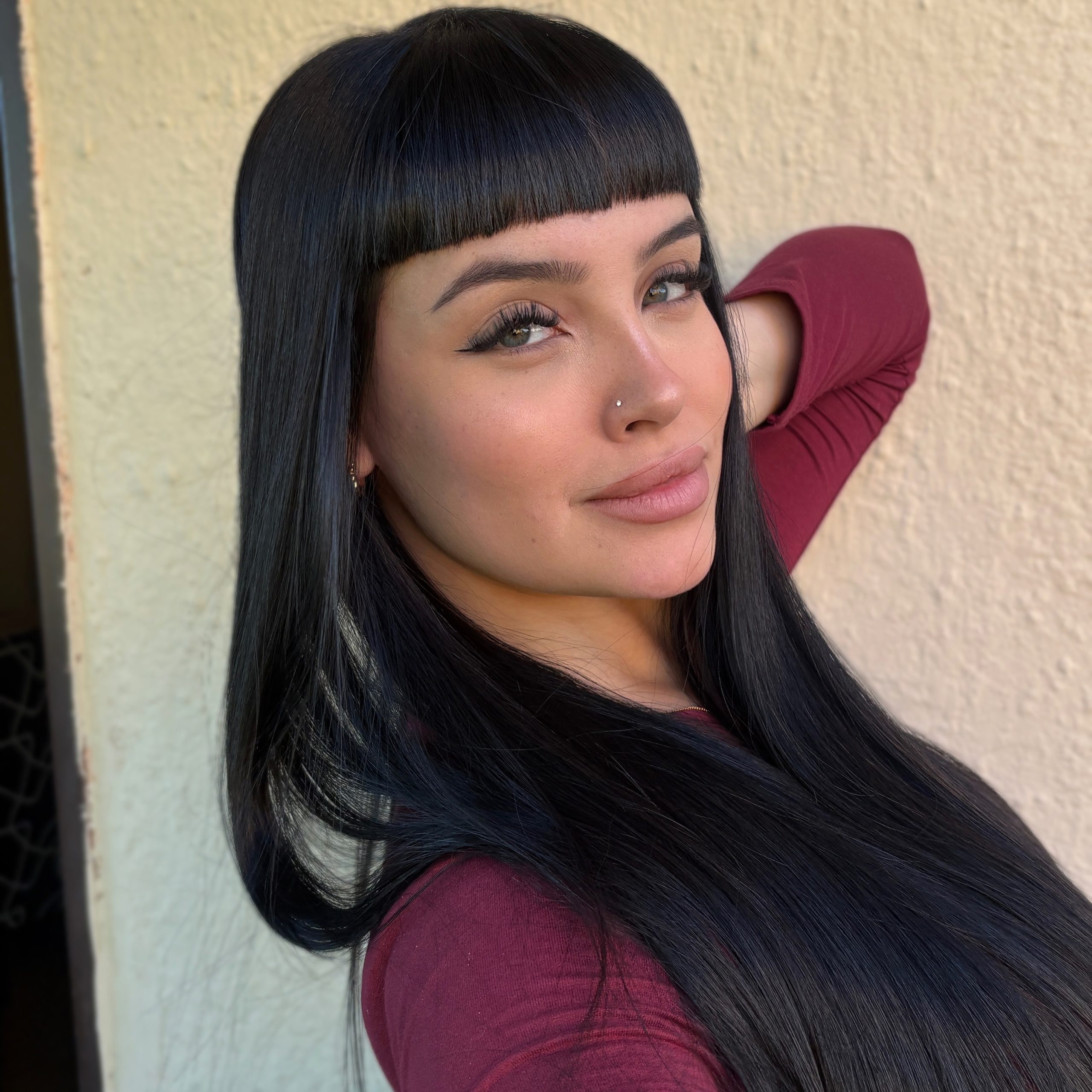 Sleek Long Hair With Blunt Baby Bangs