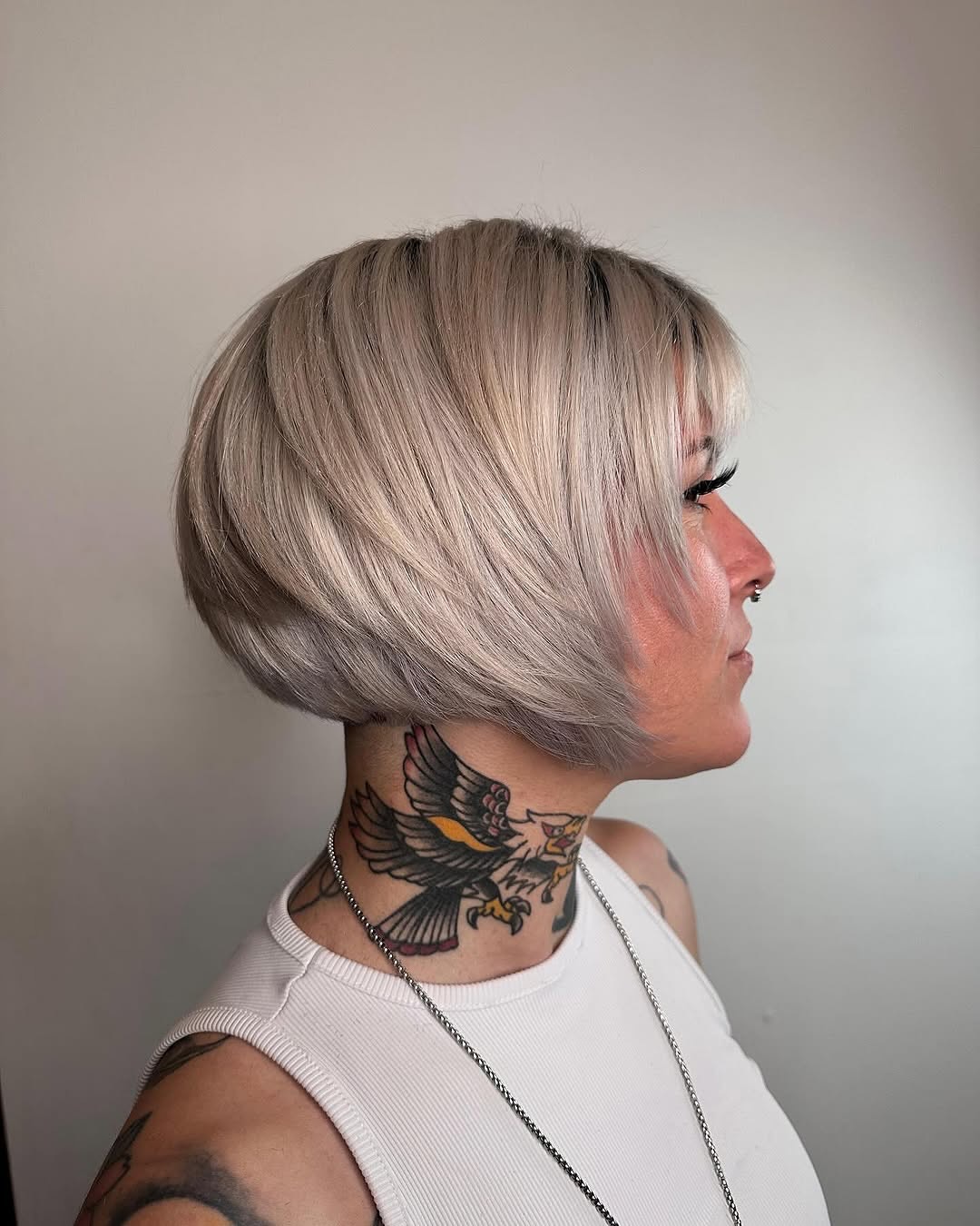 Sleek Platinum Bob With Textured Layers