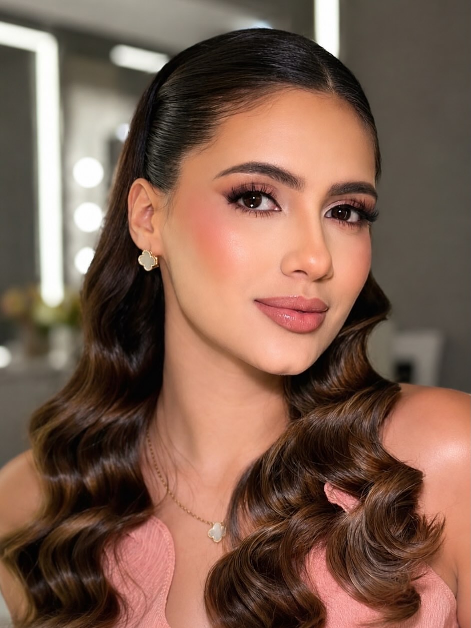 Sleek Side Swept Hollywood Waves On Espresso Hair