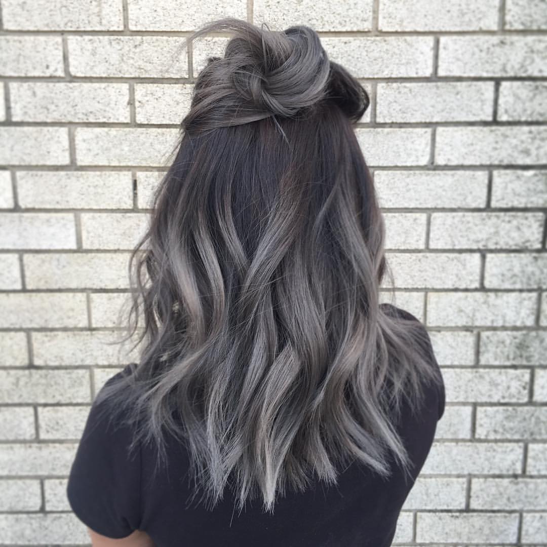 Smoky Ash Balayage With Top Knot Twist