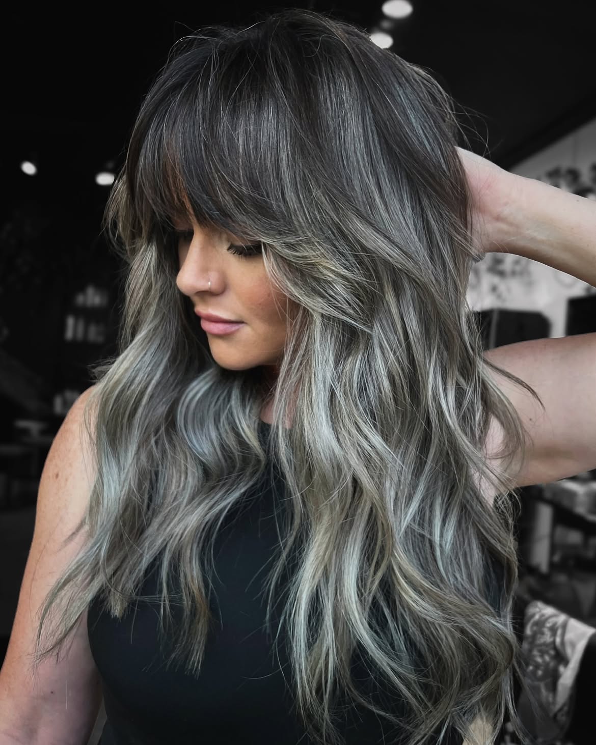 Smoky Ash Blonde Balayage With Face Framing Layers