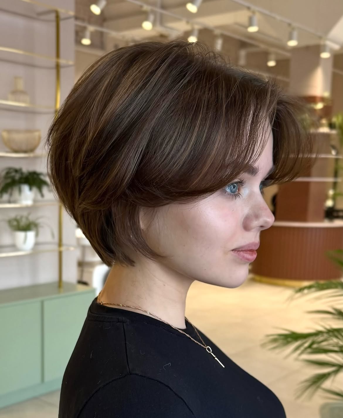 Soft Brown Layered Pixie With Curtain Bangs