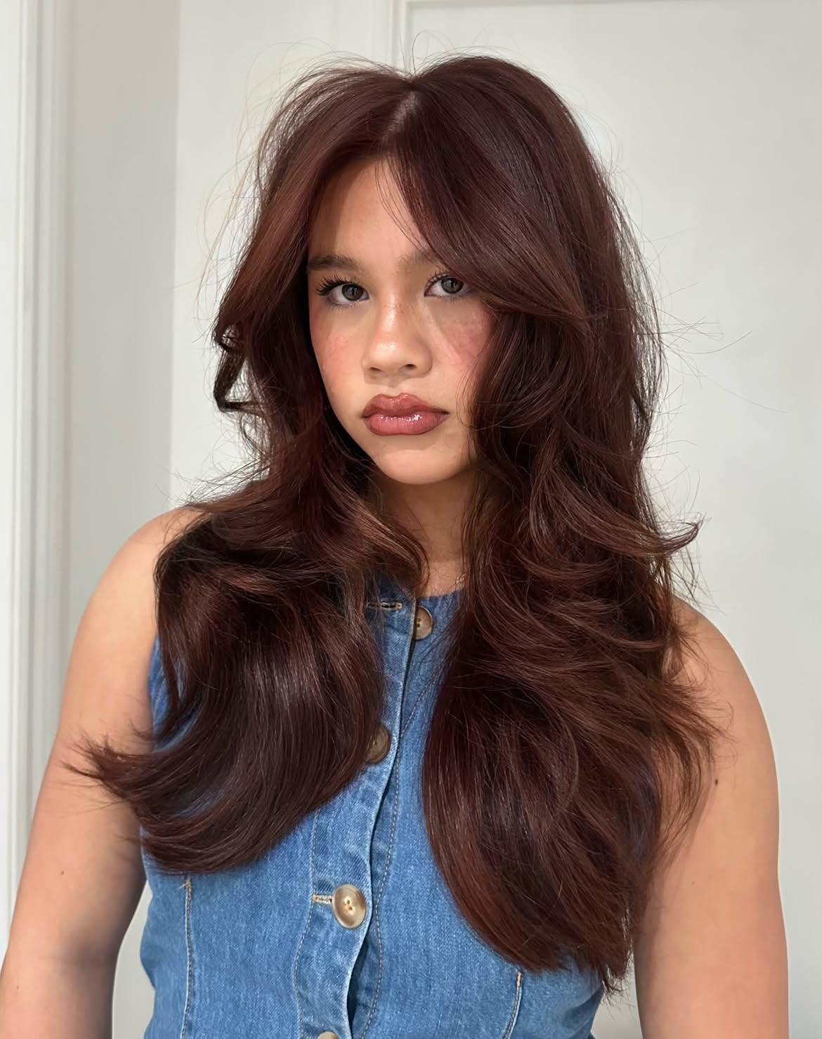 Soft Layered Cut With Cherry Cola Hair Color
