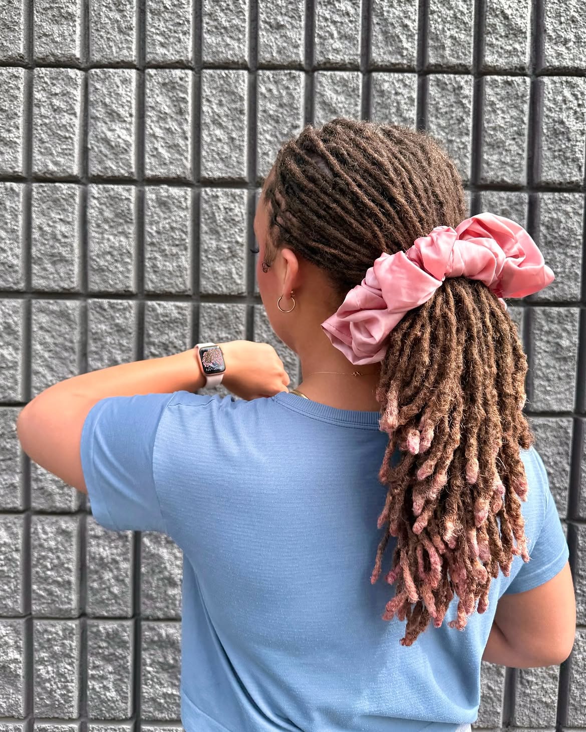 Soft Rose Gold Locs With Silk Scrunchie