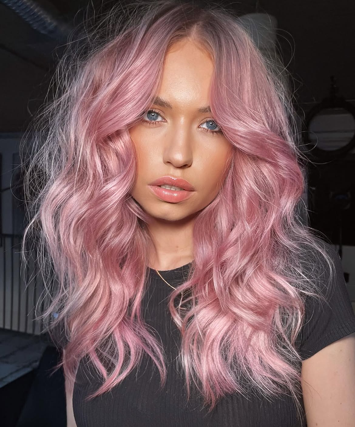 Soft Rose Gold Waves With Face Framing Layers