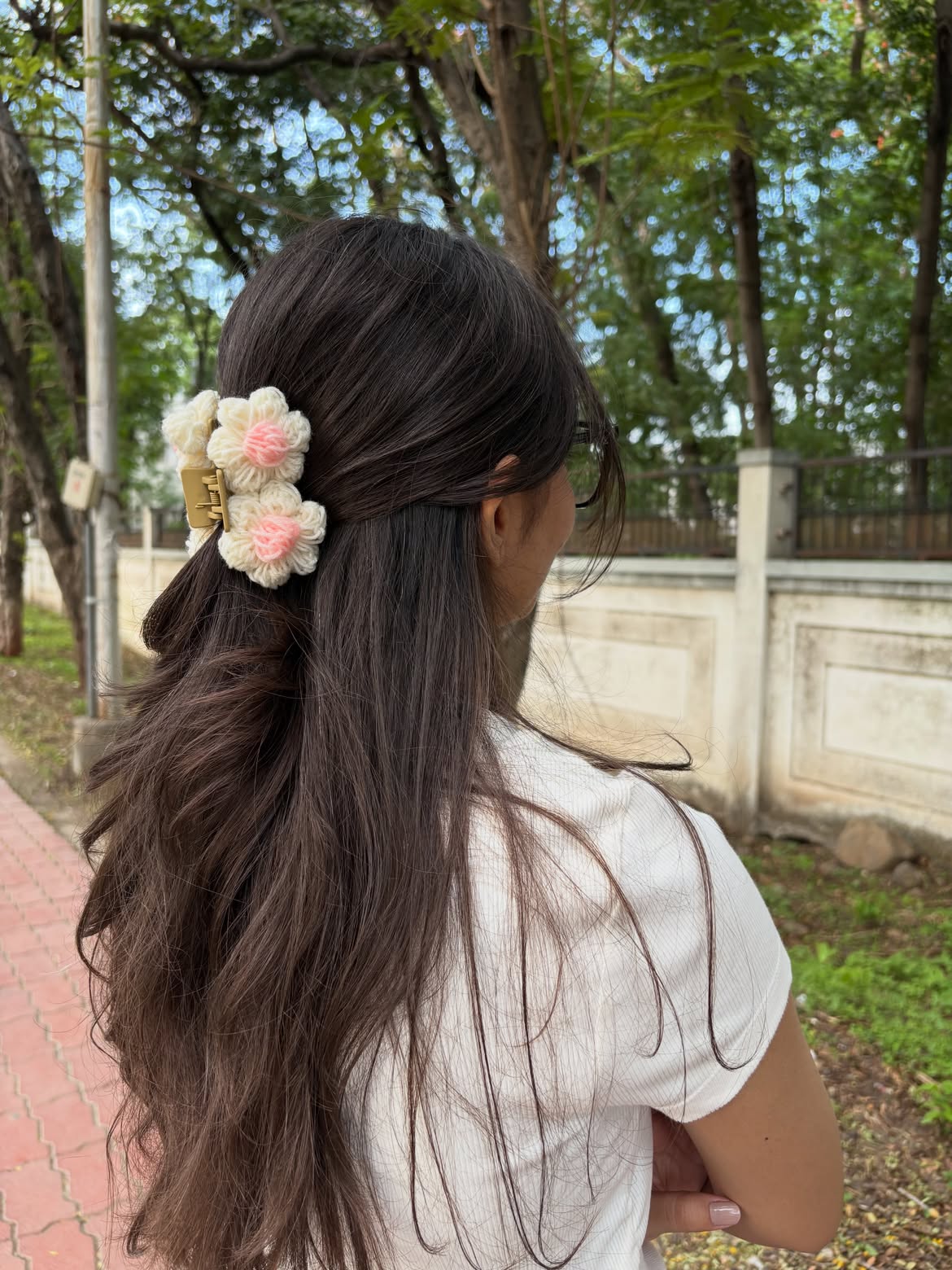Soft Textured Half-Up With Crochet Flower Clip