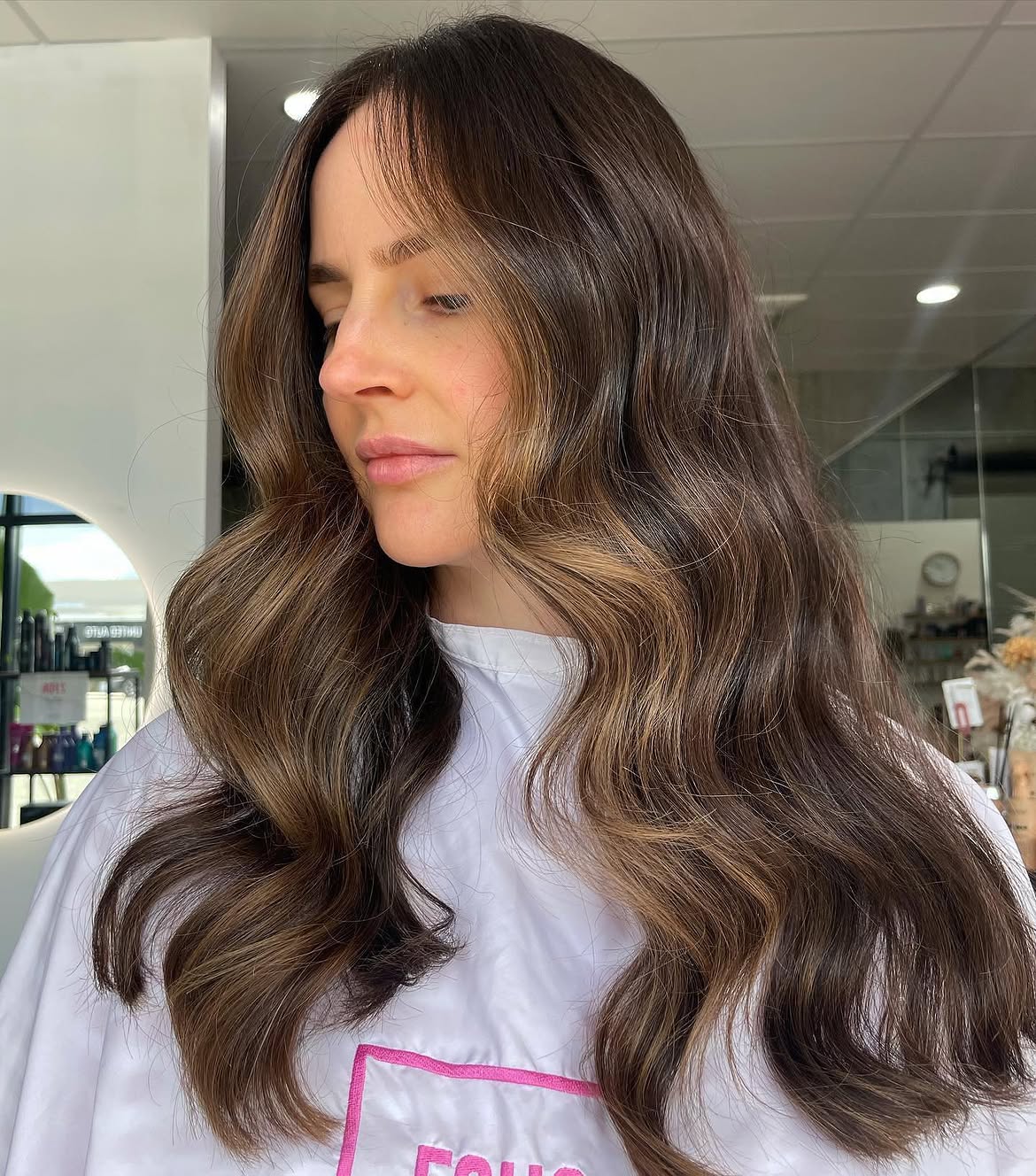 Soft Wavy Layers With Caramel Balayage