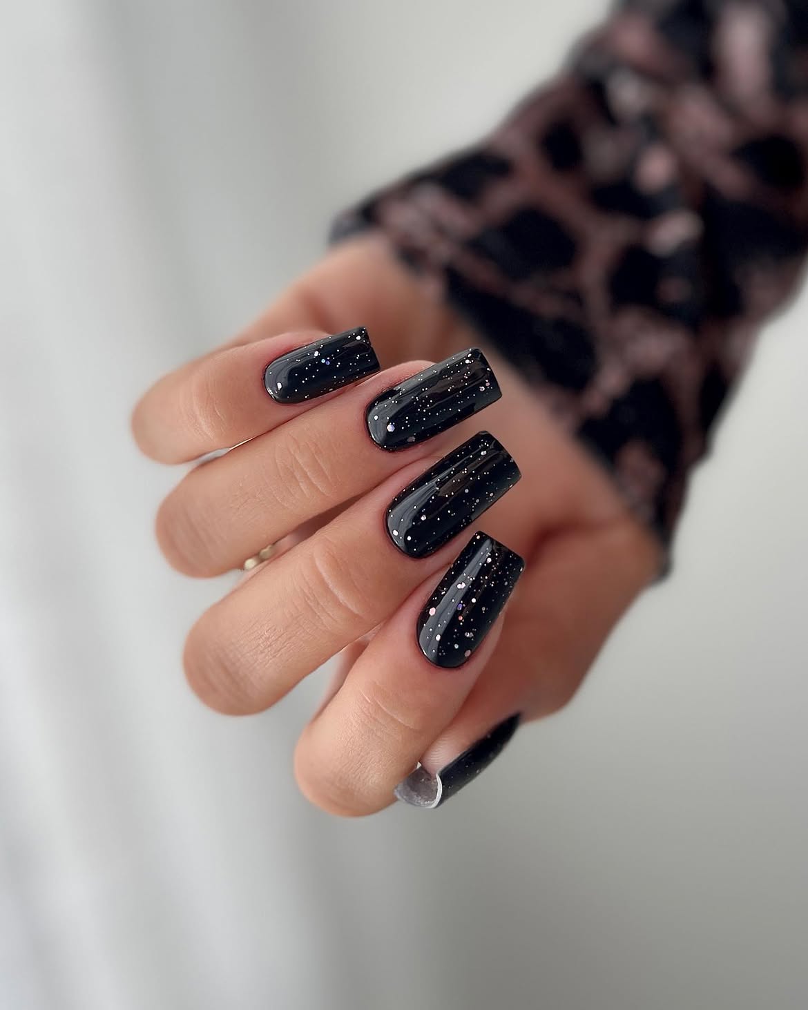 Sparkling Black Starry Night Square Nails