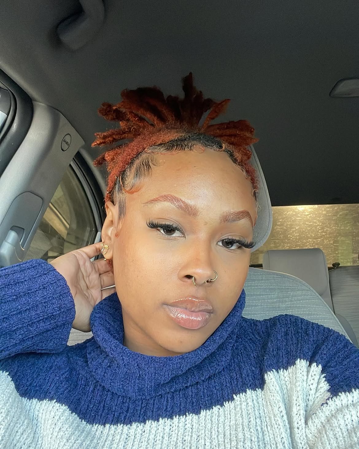 Spiky Auburn Starter Locs With Styled Edges