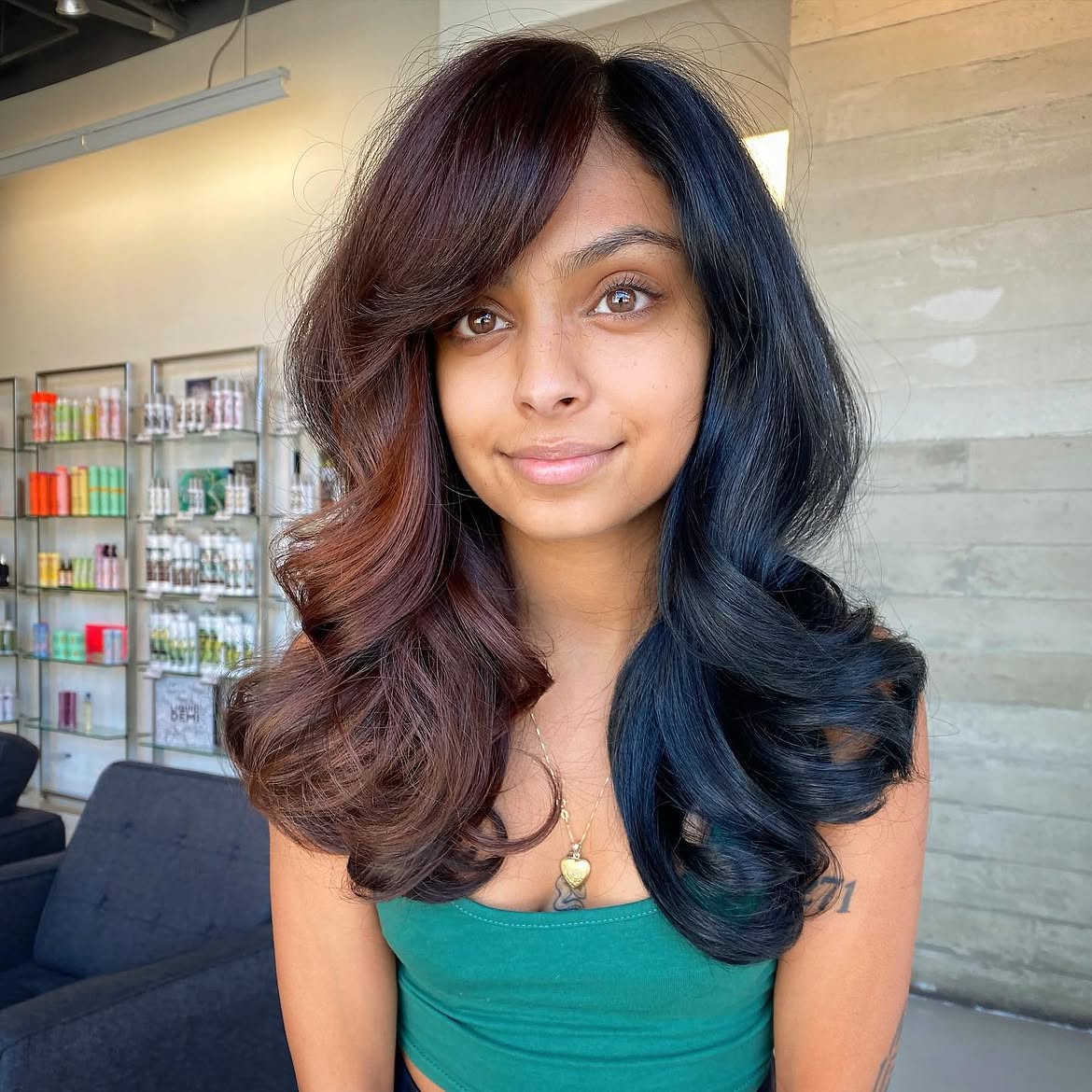 Split Tone Brunette Layers With Side Swept Bangs