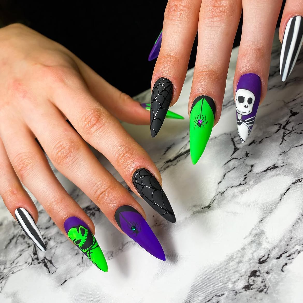 Spooky Character Halloween Stiletto Nails