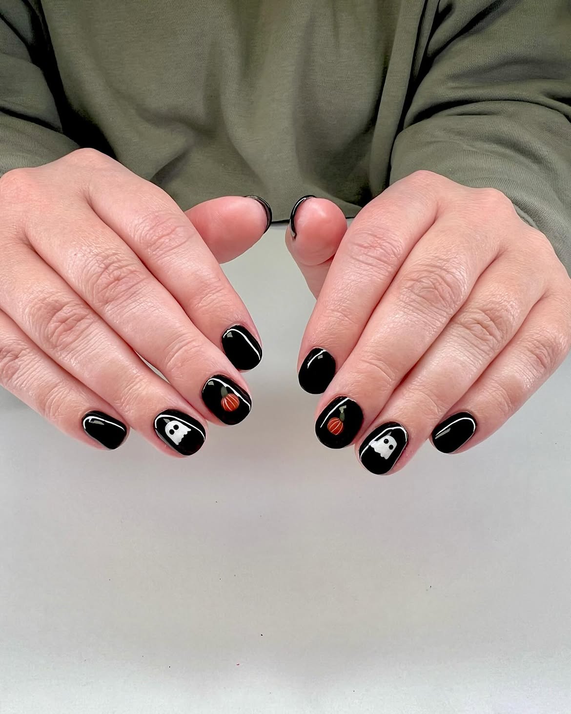 Spooky Cute Ghost and Pumpkin Halloween Short Nails